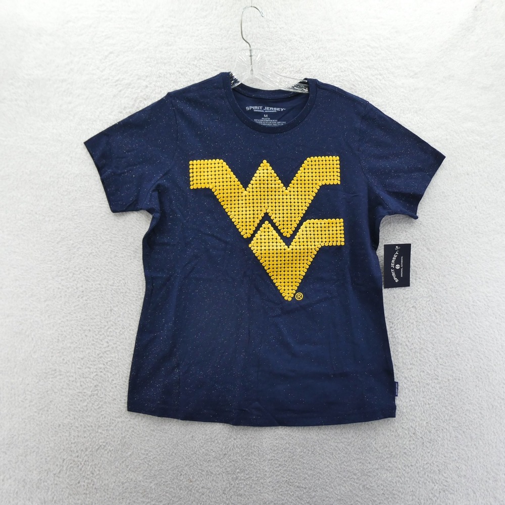 Spirit Jersey‎ Shirt Womens Medium West Virginia Mountaineers Navy Blue Glitter